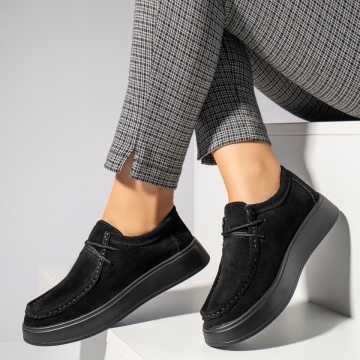 Pantofi casual dama cu siret negru suede din Piele naturala MOD12284, 2, modlet.ro