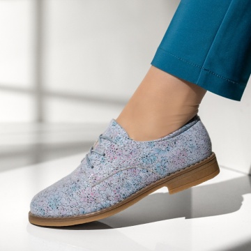 Pantofi dama, Pantofi casual dama cu siret si imprimeu albastri MOD14309, modlet.ro