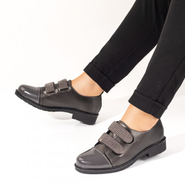 Pantofi casual dama cu strasuri si inchidere cu scai gri MOD10166, 3, modlet.ro