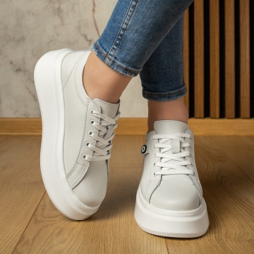 Pantofi casual dama cu talpa groasa albi din Piele naturala MOD11353, 2, modlet.ro