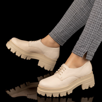 Pantofi casual dama cu talpa groasa bej din Piele naturala MOD10374, 3, modlet.ro