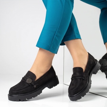 Pantofi casual dama cu talpa groasa, fara siret negru suede ANA79, 2, modlet.ro