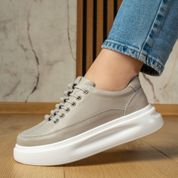 Pantofi casual dama cu talpa groasa gri din Piele naturala MOD11702, 3, modlet.ro