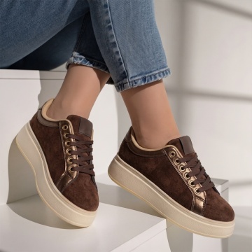 Pantofi casual dama cu talpa groasa maro suede NORA2