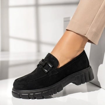 Pantofi casual dama cu talpa groasa negru suede DORA47
