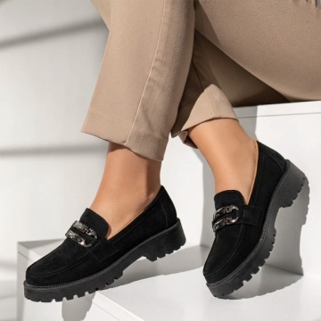 Pantofi casual dama cu talpa groasa negru suede LILI15