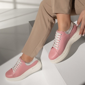 Pantofi casual dama cu talpa groasa roz din Piele naturala MOD08254, 3, modlet.ro
