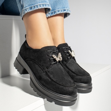 Pantofi casual dama cu talpa groasa si accesoriu metalic negru suede MOD13248, 2, modlet.ro