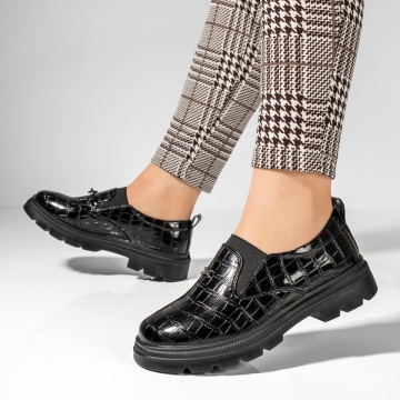Pantofi casual dama cu talpa groasa si aspect lucios negri MOD13098, 2, modlet.ro