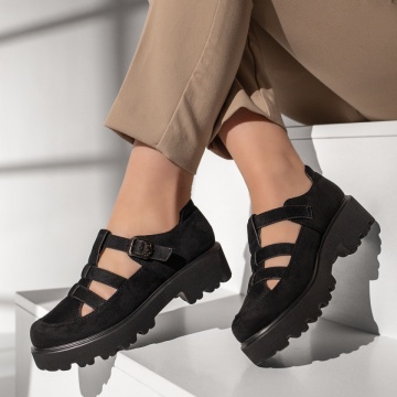 Pantofi casual dama cu talpa groasa si bareta negru suede MOD13092, 2, modlet.ro