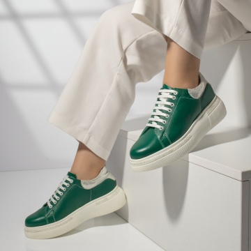 Pantofi casual dama cu talpa groasa verzi din Piele naturala MOD08254, 2, modlet.ro