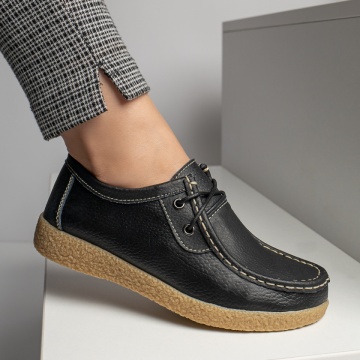 Pantofi dama, Pantofi casual dama cu talpa joasa negri din Piele naturala MOD03850, modlet.ro