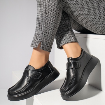 Pantofi casual dama cu talpa joasa negri din Piele naturala MOD12285, 2, modlet.ro
