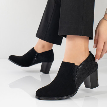 Pantofi casual dama cu toc gros negri suede MOD11104, 5, modlet.ro