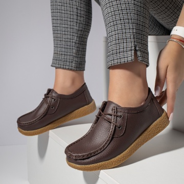 Pantofi casual dama maro cu siret din Piele naturala MOD03850, 3, modlet.ro