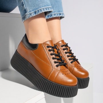 Pantofi casual dama maro cu talpa groasa din Piele naturala MOD12740, 3, modlet.ro