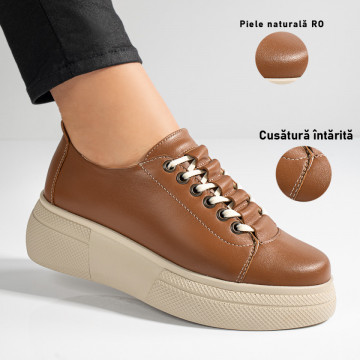 Pantofi casual dama maro cu talpa groasa din Piele naturala ZEF11127, 3, zeforia.ro