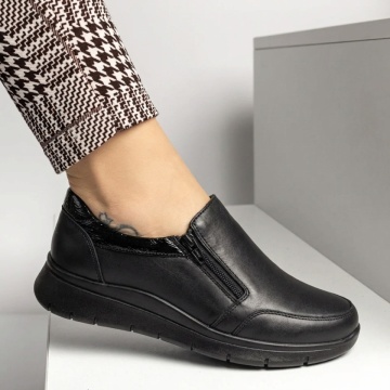 Pantofi casual dama, Pantofi casual dama negri cu fermoar din Piele naturala MOD08730, modlet.ro