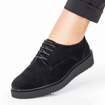 Pantofi casual dama negri din Piele naturala intoarsa ZEF03627, 3, zeforia.ro