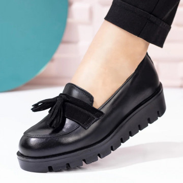 Pantofi casual dama negri mat cu canafi din Piele naturala MOD03573, 4, modlet.ro