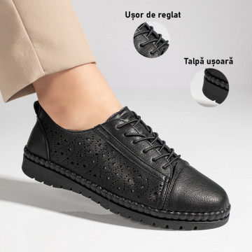 Pantofi casual dama perforati cu siret negri MOD11478, 3, modlet.ro