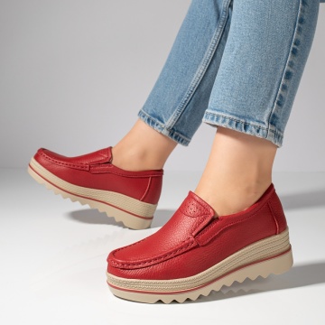 Pantofi casual dama rosii din Piele naturala MOD10093, 4, modlet.ro