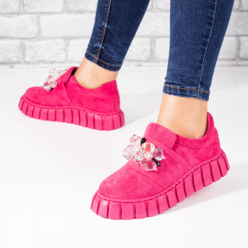 Pantofi casual dama roz suede cu pietre aplicate MOD10131, 3, modlet.ro