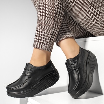Pantofi casual negri dama cu talpa groasa din Piele naturala MOD10096, 2, modlet.ro