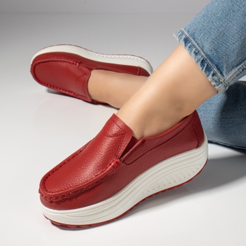 Pantofi casual rosii dama cu talpa groasa din Piele naturala MOD03867, 4, modlet.ro