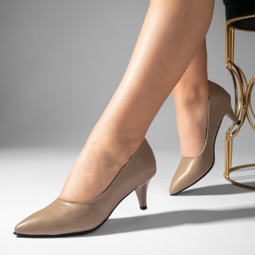 Pantofi cu toc dama khaki din Piele naturala MOD11004, 4, modlet.ro
