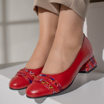 Pantofi cu toc dama si imprimeu rosii din Piele naturala MOD12046, 3, modlet.ro