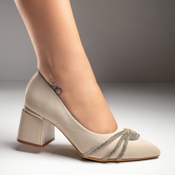 Pantofi cu toc gros dama bej MOD11735, 3, modlet.ro