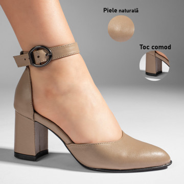 Pantofi cu toc gros dama gri din Piele naturala MOD11062, 3, modlet.ro