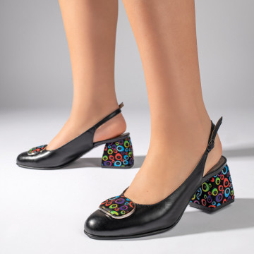 Pantofi cu toc gros dama negri din Piele naturala cu buline MOD11065, 5, modlet.ro