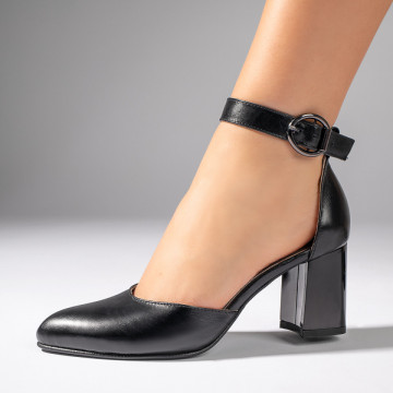 Pantofi cu toc gros dama negri din Piele naturala MOD11062, 1, modlet.ro