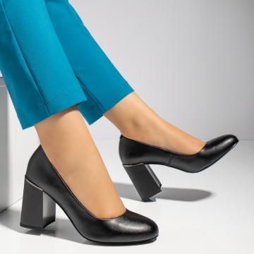 Pantofi cu toc gros negri din Piele naturala MOD12283, 3, modlet.ro