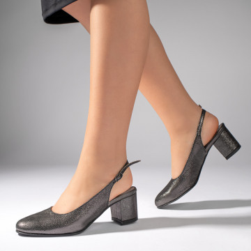 Pantofi cu toc gros si bareta gri sidefat din Piele naturala MOD11063, 4, modlet.ro