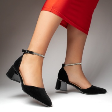 Pantofi cu toc gros si bareta negri suede MOD12760, 2, modlet.ro