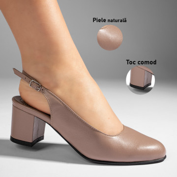 Pantofi cu toc gros si bareta nude din Piele naturala MOD11063, 3, modlet.ro