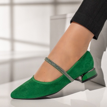 Pantofi cu toc mic si strasuri verde suede ZEF12118, 1, zeforia.ro