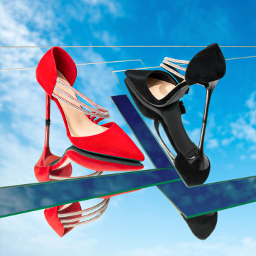Pantofi cu toc subtire dama si strasuri rosii suede MOD10000, 2, modlet.ro
