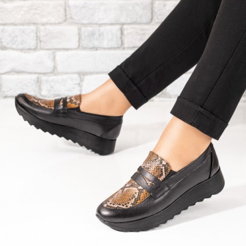 Pantofi dama casual cu imprimeu negri din Piele naturala MOD03625, 3, modlet.ro