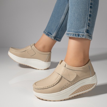 Pantofi dama casual cu platforma din Piele naturala bej MOD03866, 2, modlet.ro