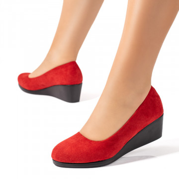 Pantofi dama casual cu platforma rosii suede MOD01679, 3, modlet.ro