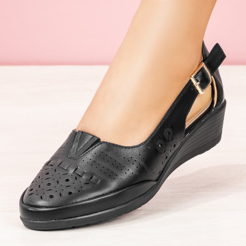 Pantofi dama casual cu platforma si perforatii negri MOD08316, 4, modlet.ro