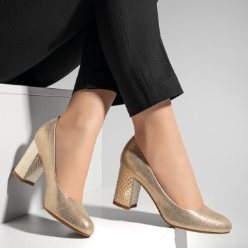 Pantofi dama cu toc aurii MOD02830, 4, modlet.ro