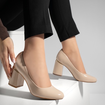 Pantofi dama cu toc bej luciosi MOD02837, 4, modlet.ro