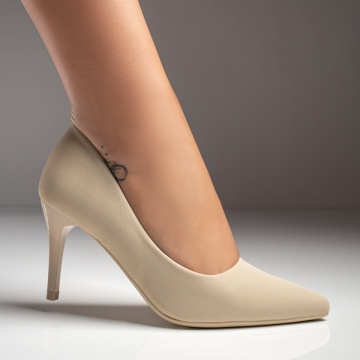 Pantofi dama cu toc bej MOD12123, 3, modlet.ro