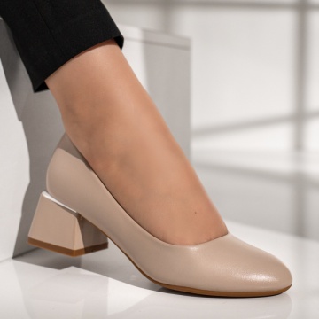 Pantofi dama cu toc gros bej MOD12112, 3, modlet.ro