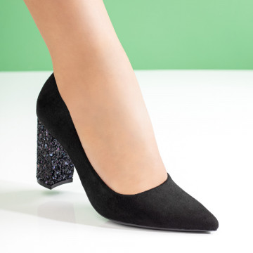 Pantofi dama cu toc gros negri suede MOD08567, 3, modlet.ro